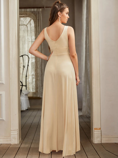 Split V-Neck Backless Evening Dress – Wedding & Party