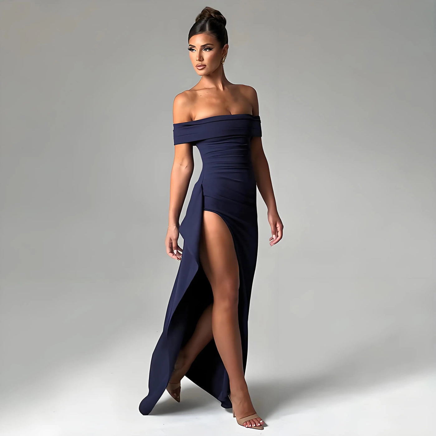 Off-Shoulder Side Slit Evening Dress – Elegant Party