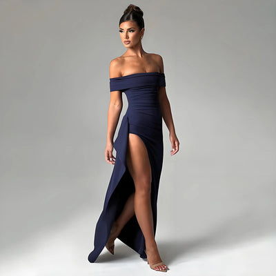 Off-Shoulder Side Slit Evening Dress – Elegant Party