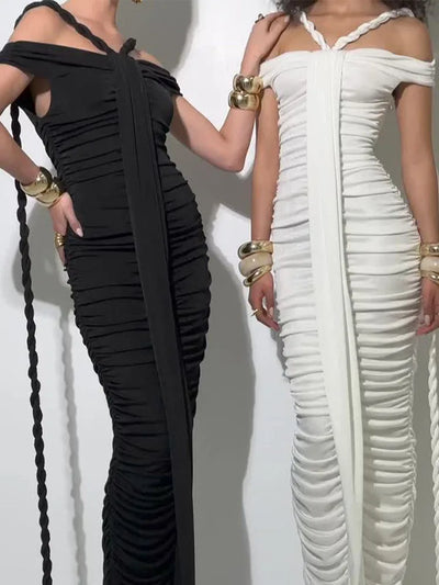 Off Shoulder Ruched Bodycon Dress – Elegant Evening & Party Gown