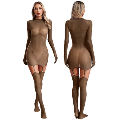 Sheer Long Sleeve Bodycon Dress – Club & Party Set with Stockings