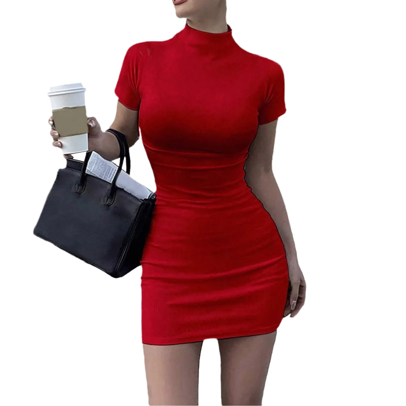 High Neck Bodycon Dress – Short Sleeve Fitted Club & Date Night Outfit