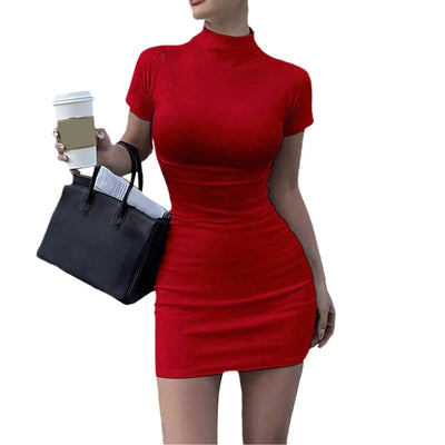 High Neck Bodycon Dress – Short Sleeve Fitted Club & Date Night Outfit