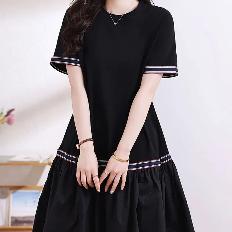 A-Line Short Sleeve Midi Dress – Casual Summer Style