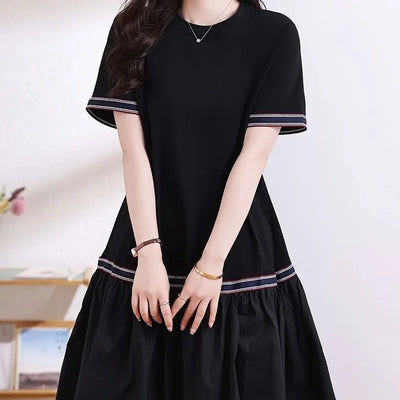 A-Line Short Sleeve Midi Dress – Casual Summer Style