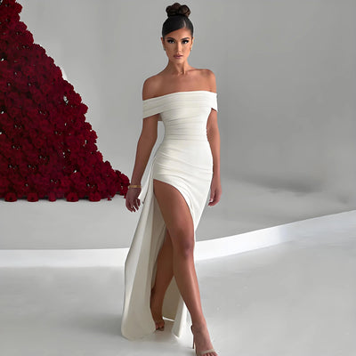 Off-Shoulder Side Slit Evening Dress – Elegant Party