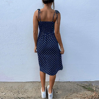 Polka Dot V-Neck Pleated Dress – Summer Beach Outfit