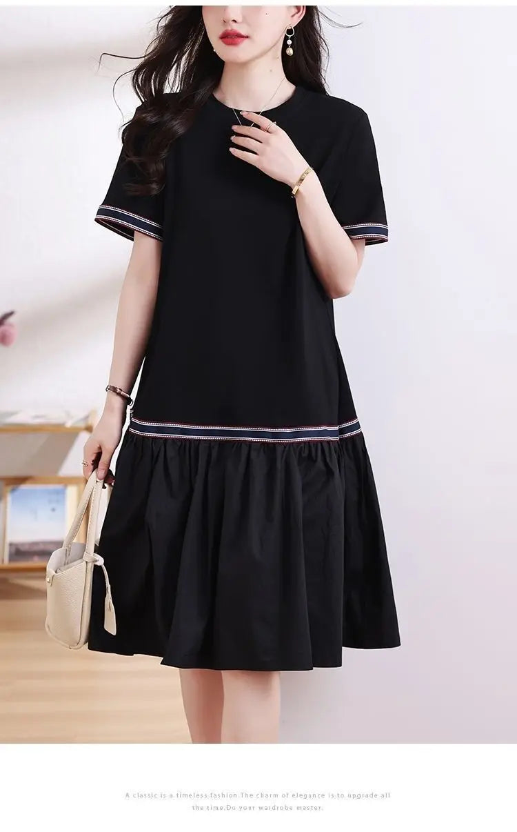 A-Line Short Sleeve Midi Dress – Casual Summer Style