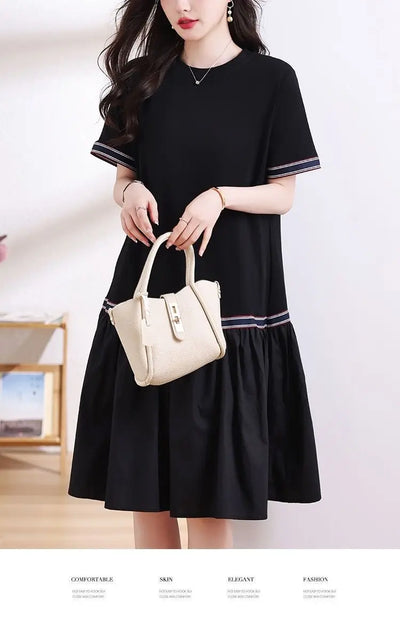 A-Line Short Sleeve Midi Dress – Casual Summer Style
