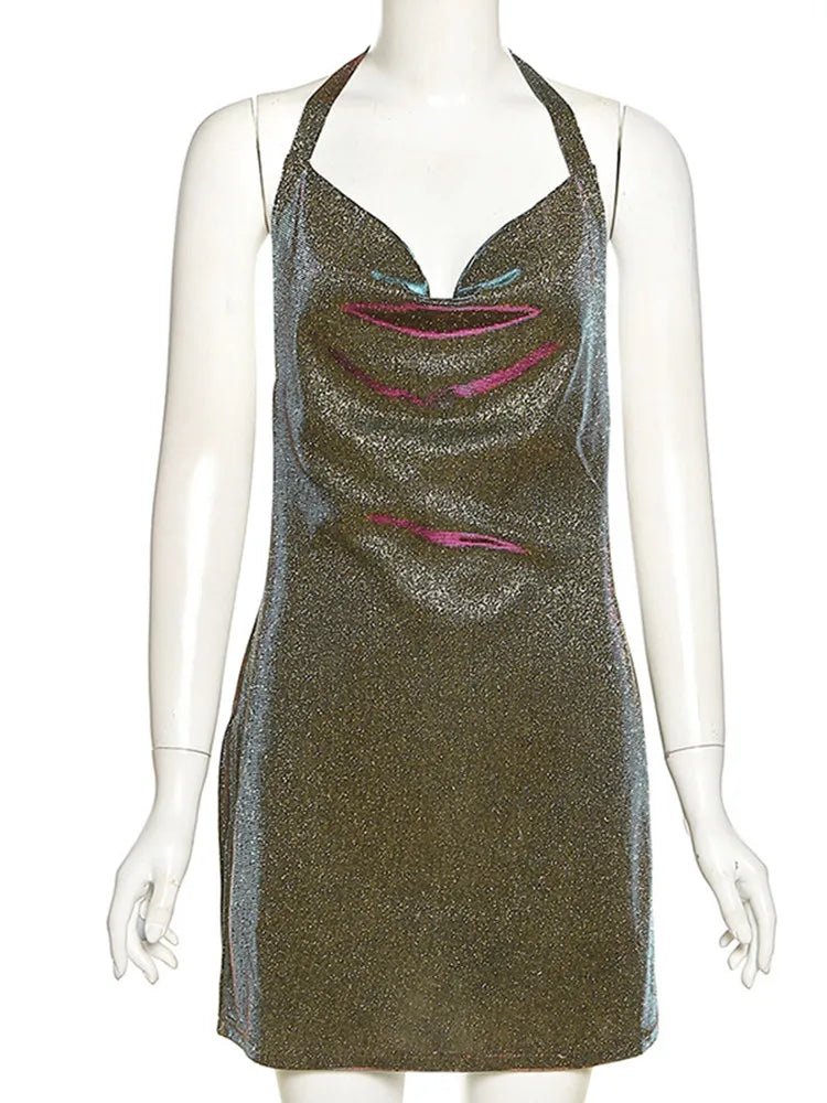 Neck-Mounted Backless Silk Bodycon Dress – Sexy Party & Club Midi