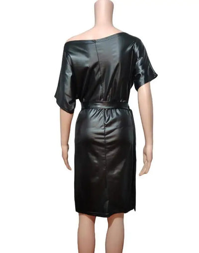 Asymmetrical Faux Leather Bodycon Dress – Summer Sexy