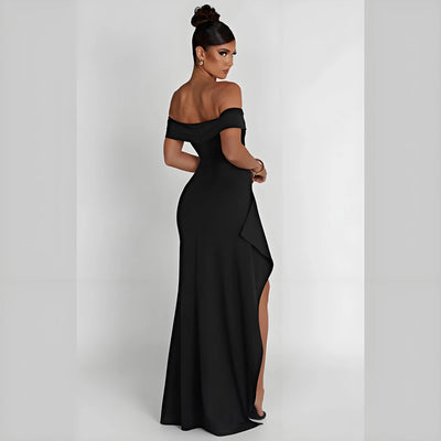 Off-Shoulder Side Slit Evening Dress – Elegant Party
