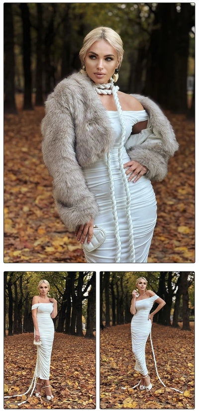 Off Shoulder Ruched Bodycon Dress – Elegant Evening & Party Gown