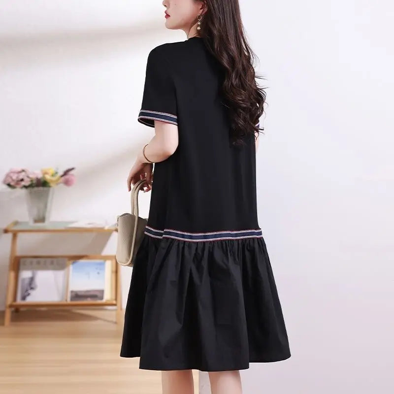 A-Line Short Sleeve Midi Dress – Casual Summer Style