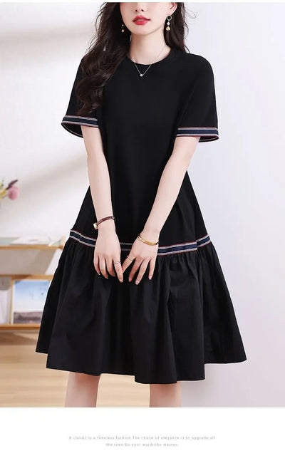A-Line Short Sleeve Midi Dress – Casual Summer Style