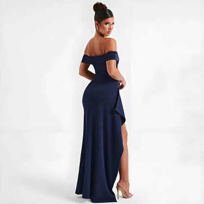 Off-Shoulder Side Slit Evening Dress – Elegant Party