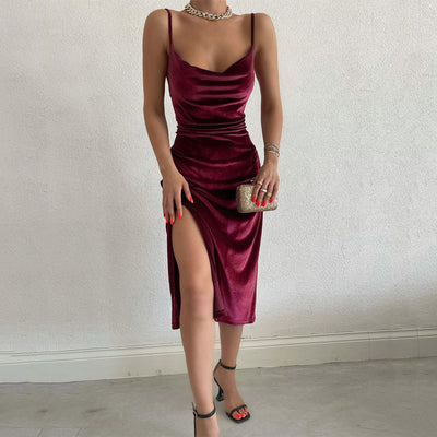 Velvet Off-Shoulder Bodycon Midi Dress