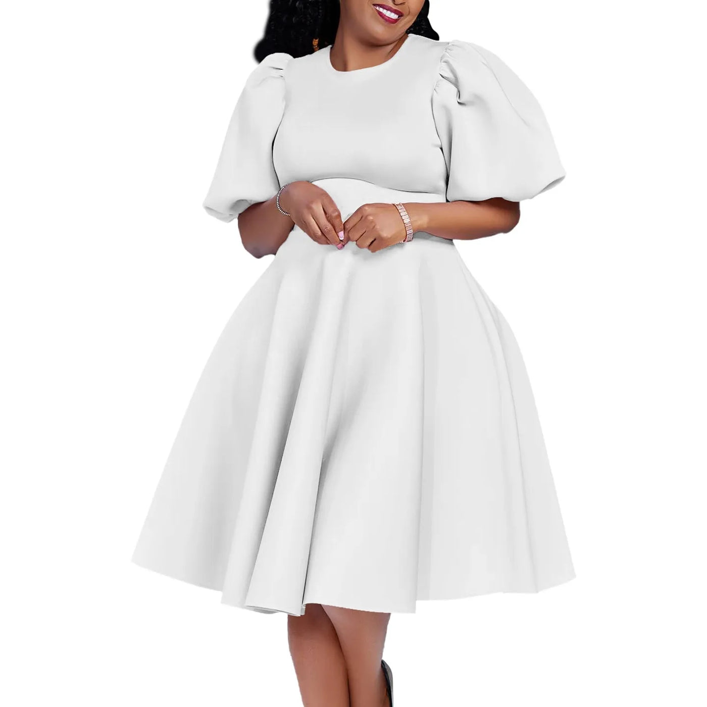 O-Neck Pleated Midi Dress – Elegant Party Outfit