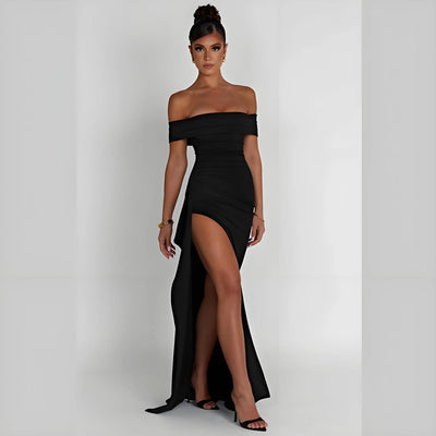 Off-Shoulder Side Slit Evening Dress – Elegant Party