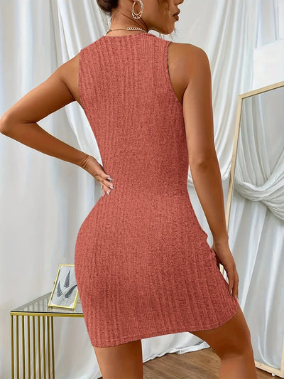 Sleeveless Crew Neck Bodycon Dress – Elegant Summer Outfit