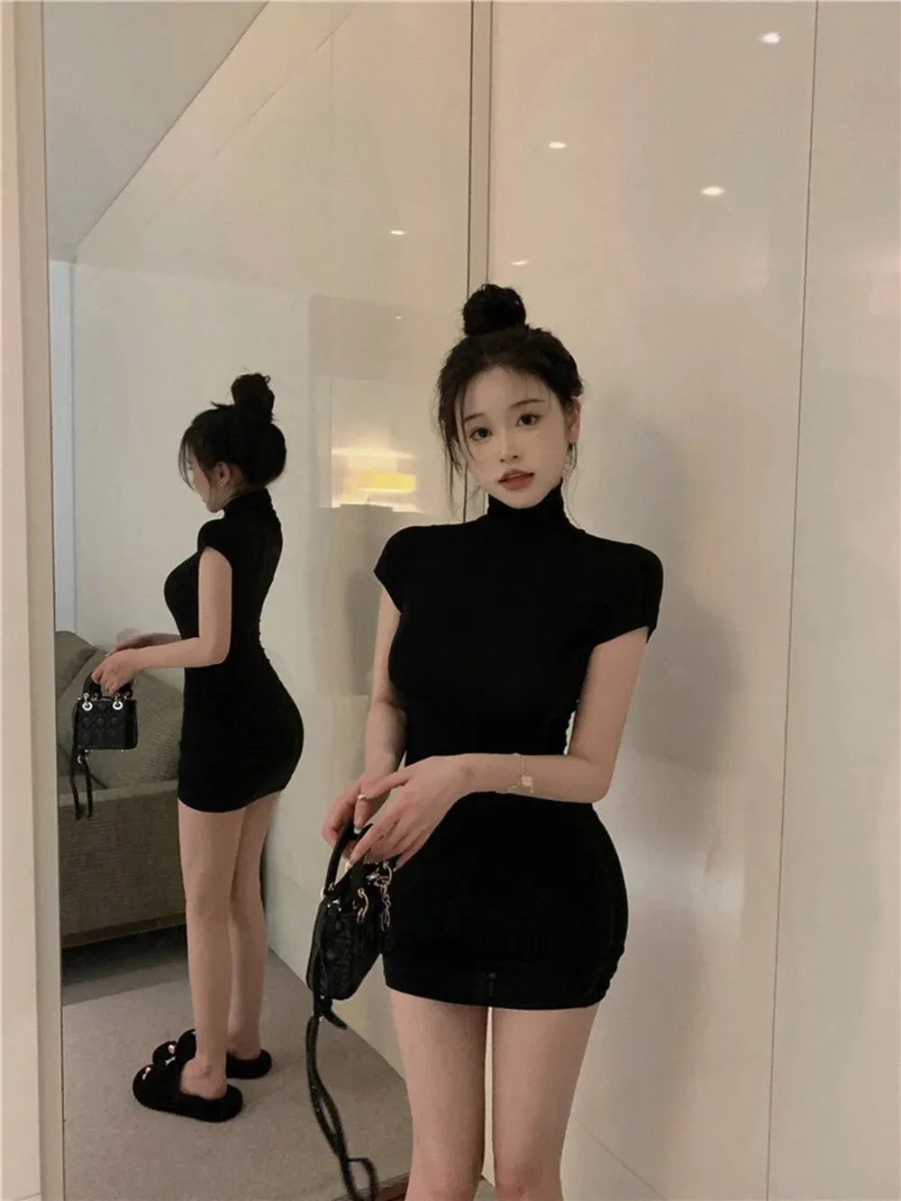 High Neck Short Sleeve Bodycon Dress – Club & Date Night Outfit