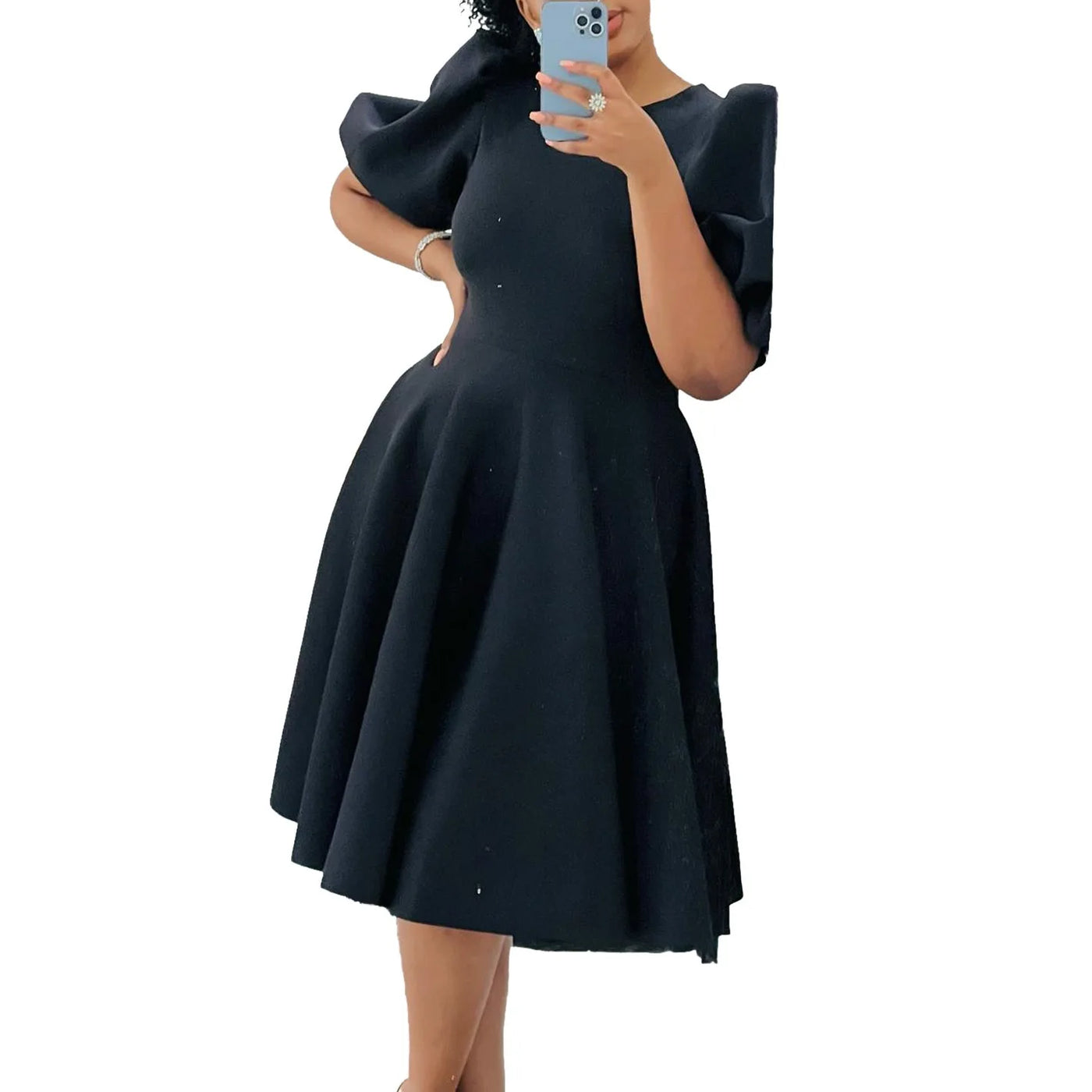 O-Neck Pleated Midi Dress – Elegant Party Outfit