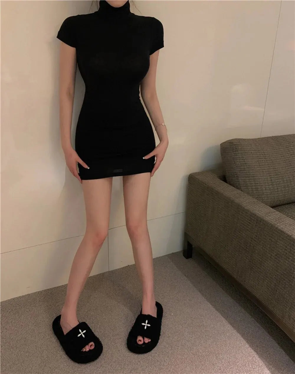 High Neck Short Sleeve Bodycon Dress – Club & Date Night Outfit