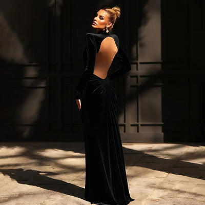 Backless Long Sleeve Bodycon Dress – Elegant Party Outfit