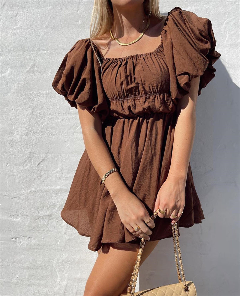 Off-Shoulder Puff Sleeve Mini Dress – Summer Casual & Elegant