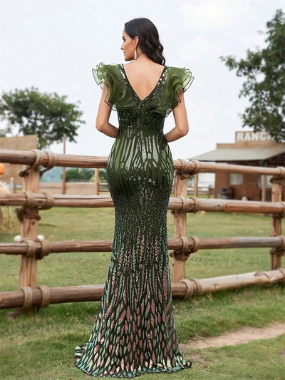 Sequin V-Neck Mermaid Gown – Elegant Evening & Prom