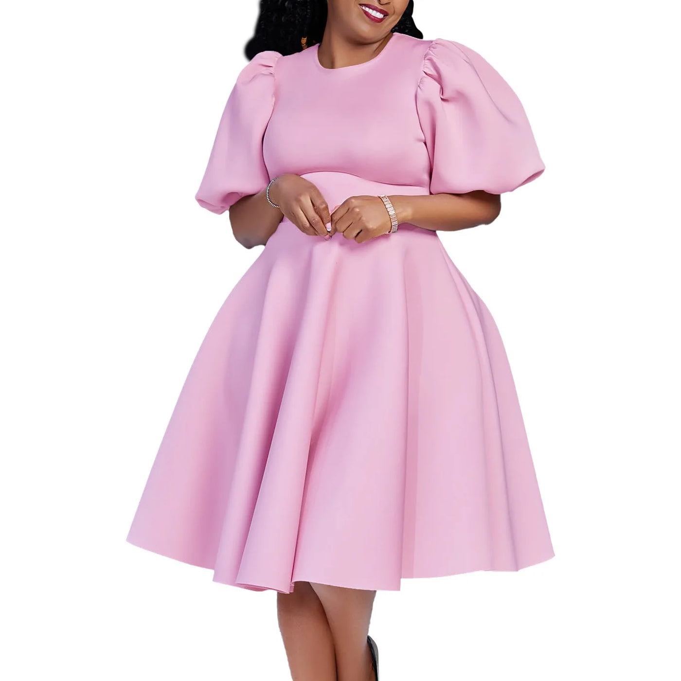 O-Neck Pleated Midi Dress – Elegant Party Outfit