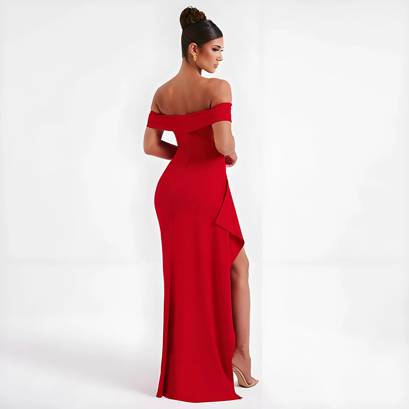 Off-Shoulder Side Slit Evening Dress – Elegant Party
