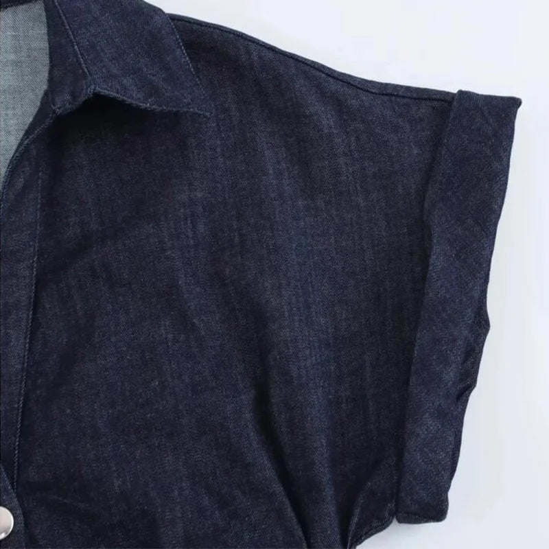 Ruched Denim Midi Dress – Casual Streetwear