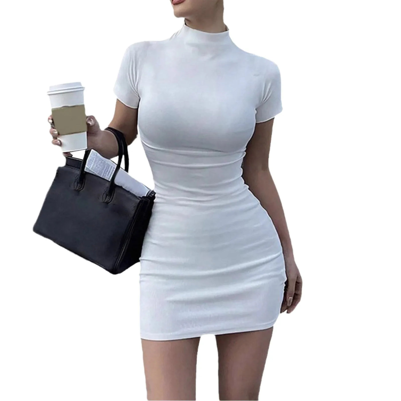 High Neck Bodycon Dress – Short Sleeve Fitted Club & Date Night Outfit