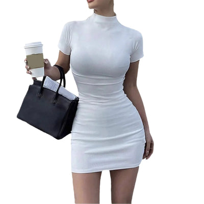 High Neck Bodycon Dress – Short Sleeve Fitted Club & Date Night Outfit
