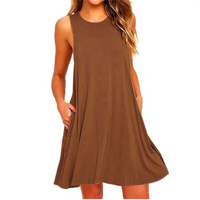 Sleeveless Pleated T-Shirt Dress – Summer Casual & Beach